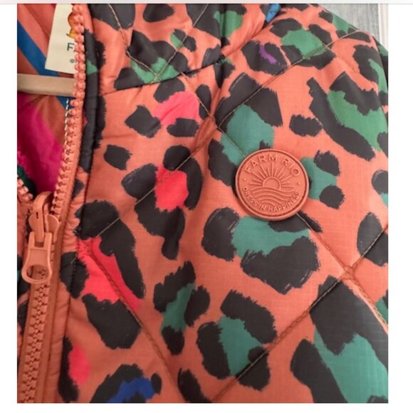 FARM Rio Reversible Hooded Puffer Coat Animal Print Dopamine Tropical - Picture 10 of 16